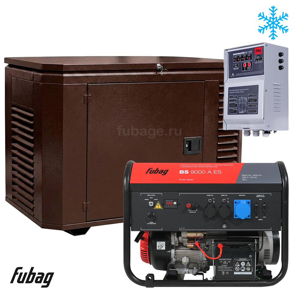 Бензиновый генератор в зимнем кожухе с блоком АВР Fubag BS 9000 AES/1200SCW RAL 8019