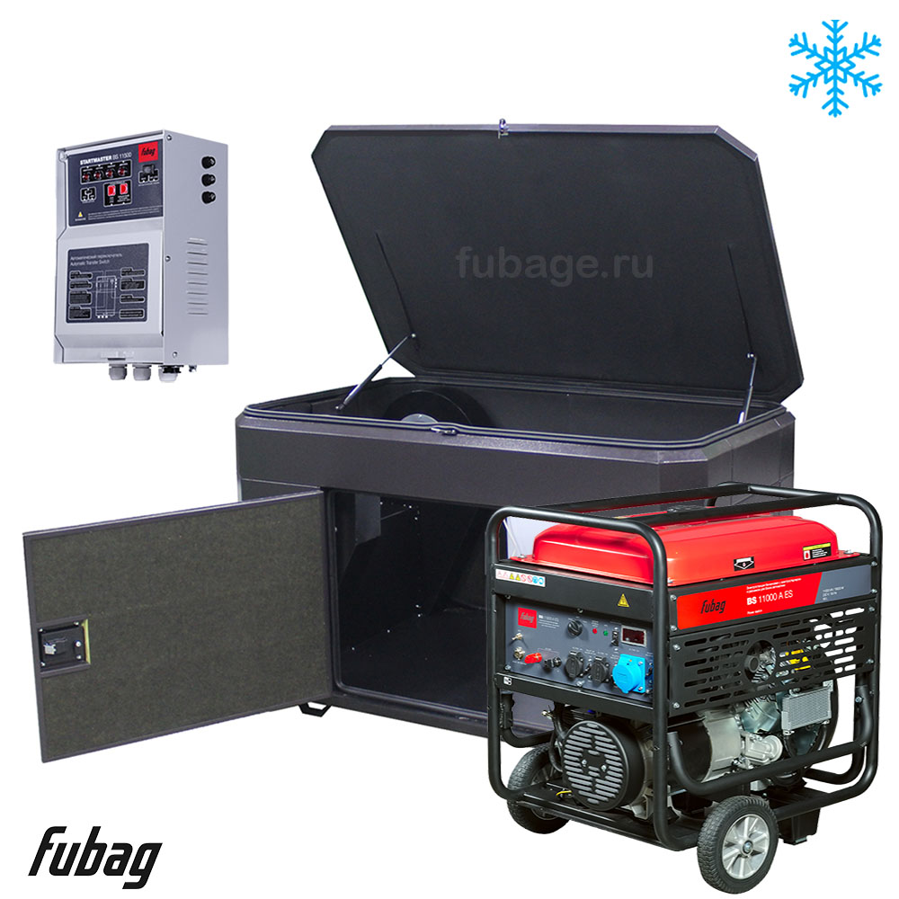 Генератор в зимнем ультра тихом кожухе с блоком АВР Fubag BS 11000 AES/1570SSW RAL 7024