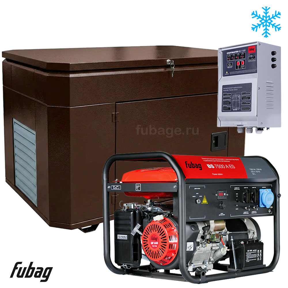 Бензиновый генератор в зимнем супер тихом кожухе с блоком АВР Fubag BS 7500 AES/1400SSW RAL 8019