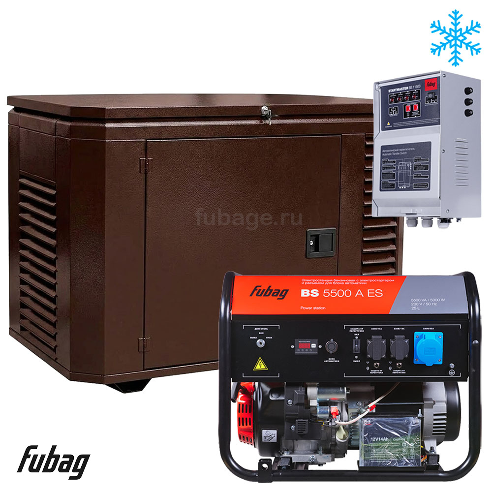 Бензиновый генератор в зимнем кожухе с блоком АВР Fubag BS 5500 A ES/1200SCW RAL 8019