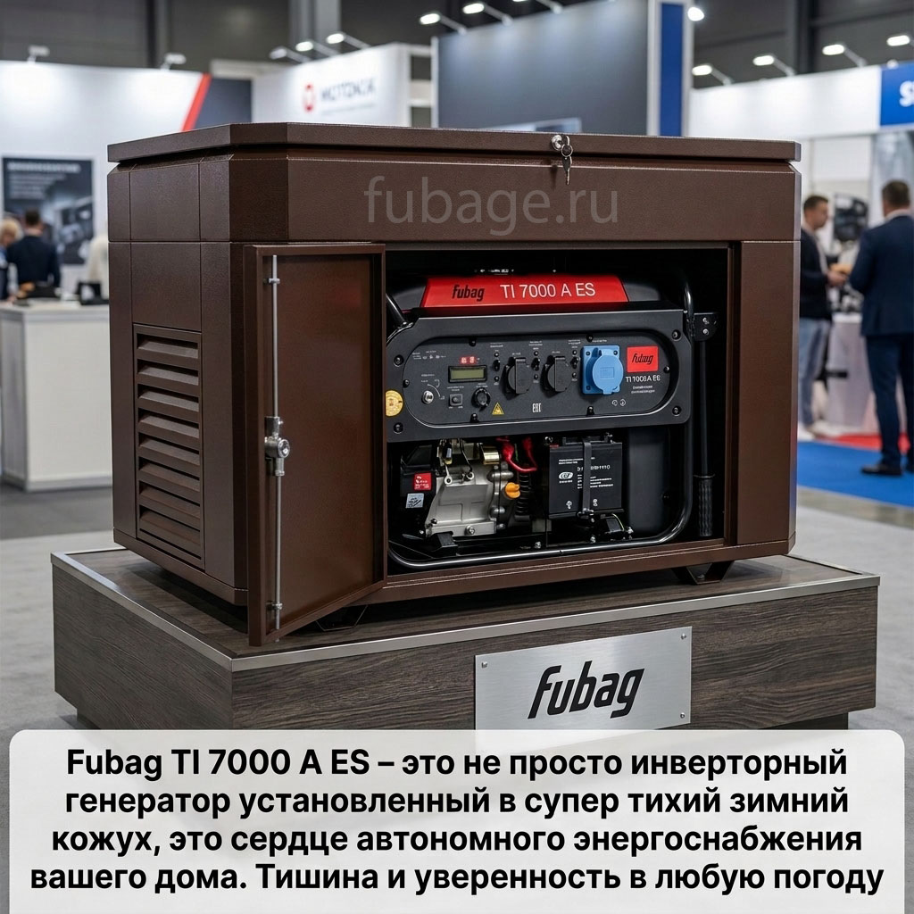 Бензиновый генератор в зимнем супер тихом кожухе с блоком АВР Fubag TI 7000 A ES/1400SSW RAL 7035 однофазный с электростартером, 6,5 кВт купить официальный сайт