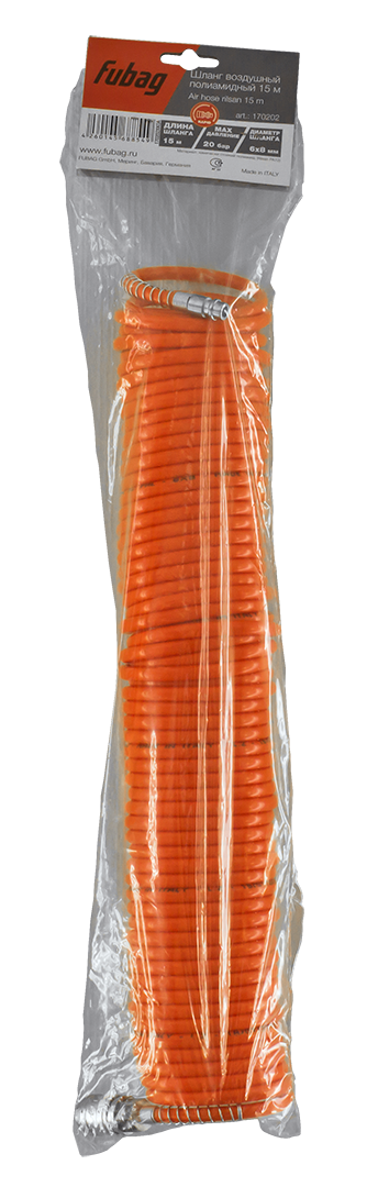 FUBAG Шланг спиральный с фитингами рапид, химически стойкий полиамидный (рилсан), 20бар, 6x8мм, 15м
