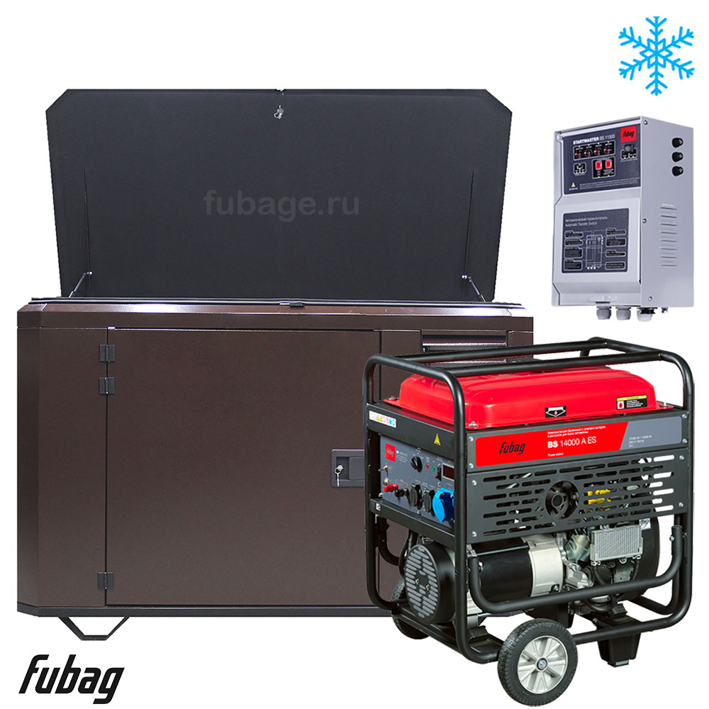 Генератор в зимнем ультра тихом кожухе с блоком АВР Fubag BS 14000 AES/1700SSW RAL 8019