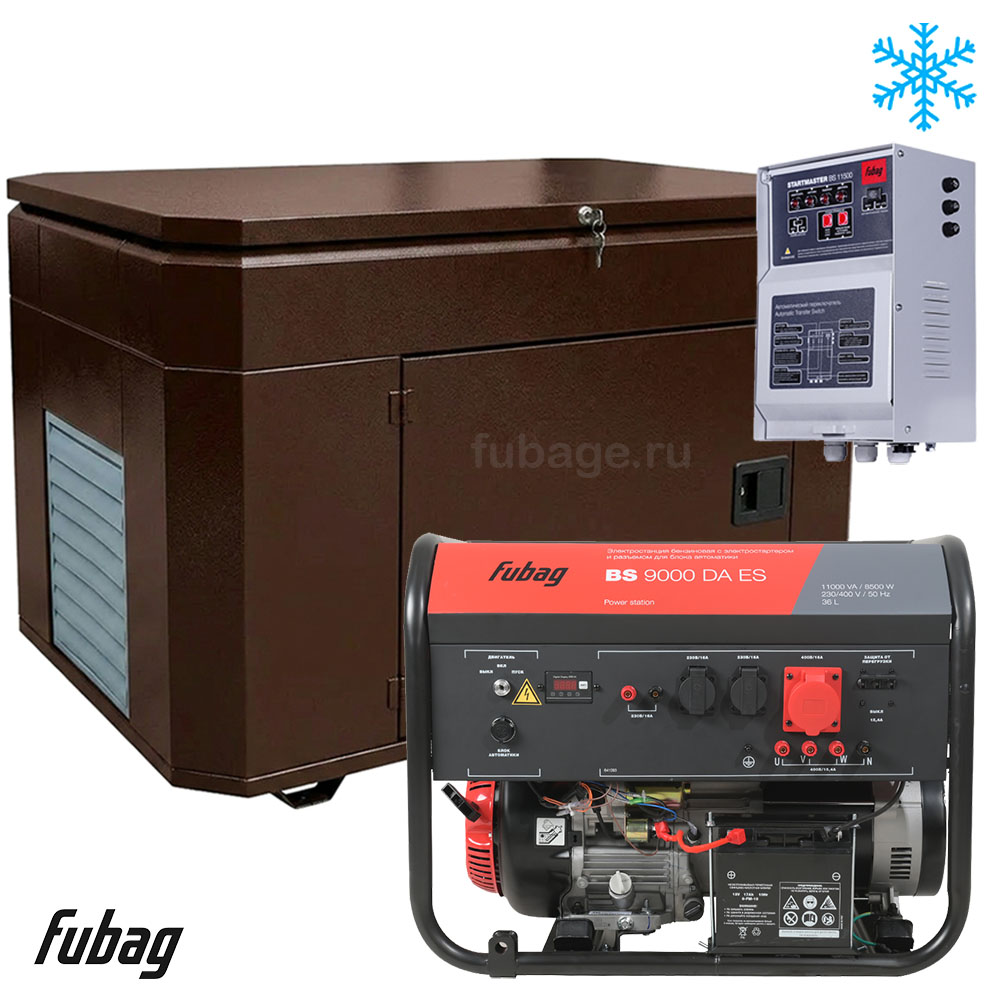Бензиновый генератор в зимнем кожухе с блоком АВР Fubag BS 9000 DAES/1200SCW RAL 8019