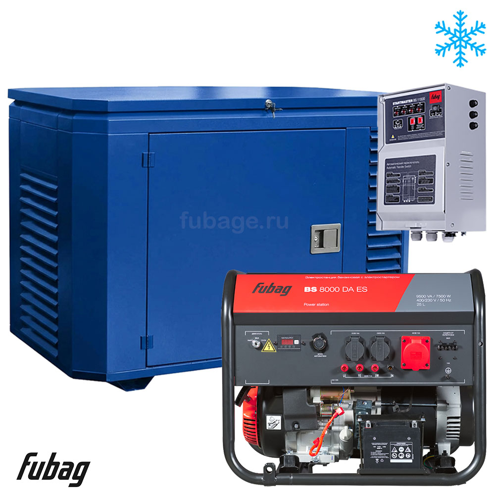 Бензиновый генератор в зимнем кожухе с блоком АВР Fubag BS 8000 DAES/1200SCW RAL 5005