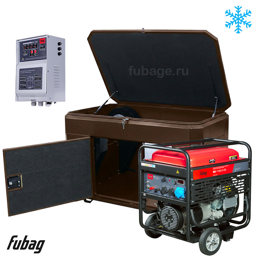 Генератор в зимнем ультра тихом кожухе с блоком АВР Fubag BS 11000 AES/1570SSW RAL 8019