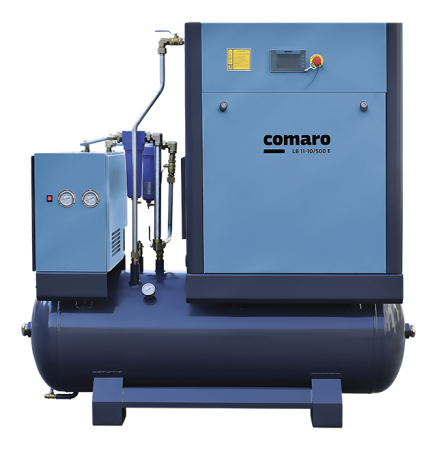 Винтовой компрессор Comaro серия LB с рефрижераторным осушителем, мощность 15 кВт, давление 8 бар, ресивер 500 л.